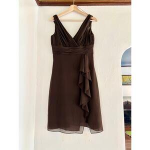 Vintage Y2K Brown Silk Chiffon Ruffle Dress- Size Small